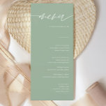 Rustic Sage Green Calligraphy Wedding Menu Cards Menükarte<br><div class="desc">Rustikale Blumenkarten mit grüner Kalligrafie,  Minimalistische Karten mit Hochzeitmenüs | Moderne Speisekarte,  Abendmenü für Hochzeiten,  rustikales Buffet zum Hochzeitsessen und Getränkekarte,  einfache kalligraphische rustikale Hochzeitsmenüs,  rustikales Hochzeitsmenü,  Menü für Hochzeitstische</div>