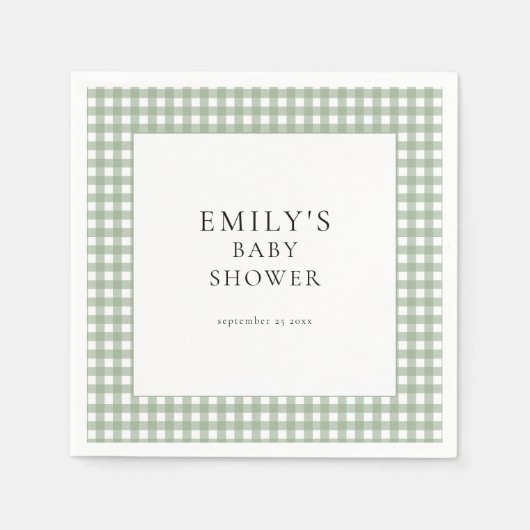 Rustic Sage Green Gingham Baby Dusche Serviette (Vorderseite)