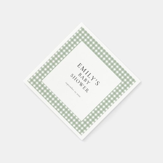 Rustic Sage Green Gingham Baby Dusche Serviette (Ecke)