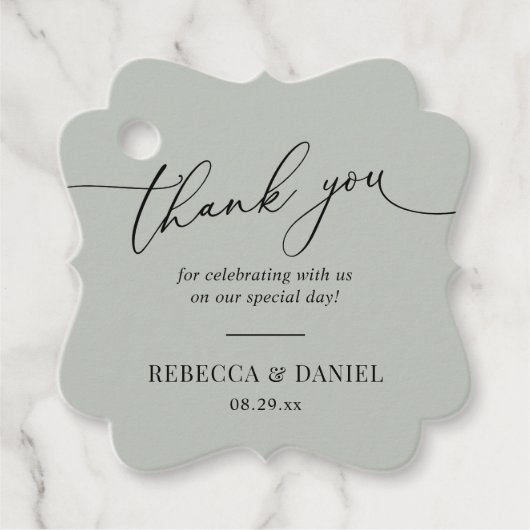 Rustic Sage Green Simple Monogram Vielen Dank Geschenkanhänger (Vorderseite)