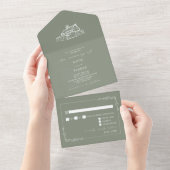 Rustic Sage Green Wedding RSVP All In One Einladung (Abreißen)