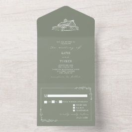 Rustic Sage Green Wedding RSVP All In One Einladung