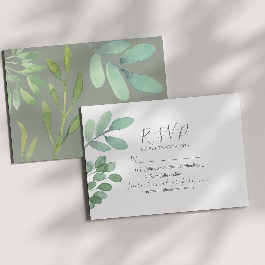 Rustic Sage Green Wedding RSVP Card Karte