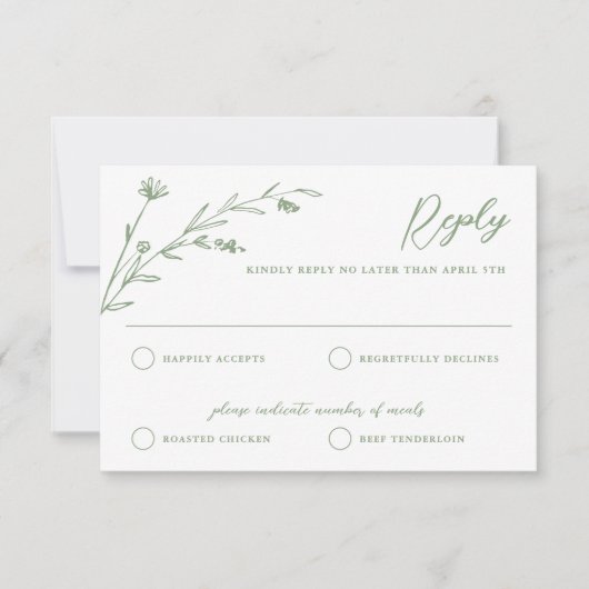 Rustic Sage Green Wildblume Wedding RSVP Card (Vorderseite)