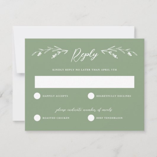 Rustic Sage Green Wildblume Wedding RSVP Card Einladung (Vorderseite)