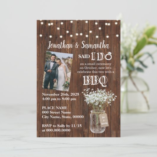 Rustic Said I do barbeque nach der Hochzeit Party Einladung (Stehend Vorderseite)
