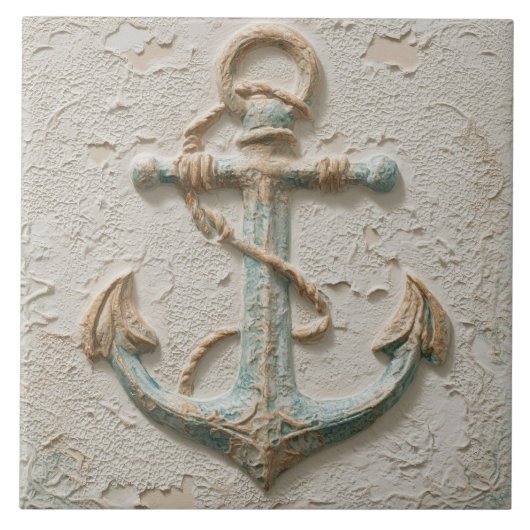 Rustic Sand and Aqua Coastal Anchor Fliese (Vorderseite)