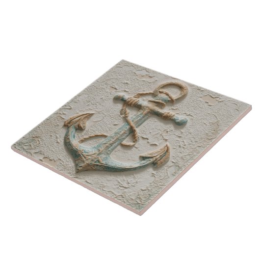 Rustic Sand and Aqua Coastal Anchor Fliese (Seite)