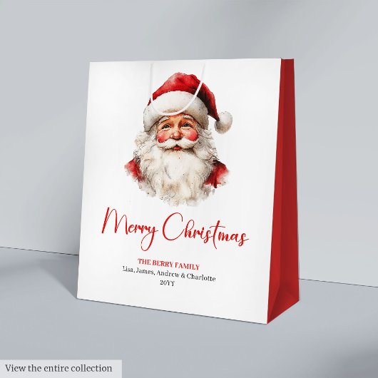 Rustic Santa Claus Traditional Red Green Gift Bag Mittlere Geschenktüte