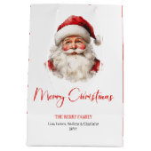 Rustic Santa Claus Traditional Red Green Gift Bag Mittlere Geschenktüte (Rückseite)