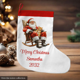 Rustic Santa Claus Traditional Red White Stocking Großer Weihnachtsstrumpf