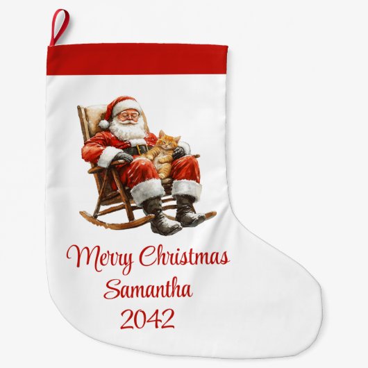 Rustic Santa Claus Traditional Red White Stocking Großer Weihnachtsstrumpf (Vorderseite)