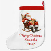 Rustic Santa Claus Traditional Red White Stocking Großer Weihnachtsstrumpf (Rückseite)