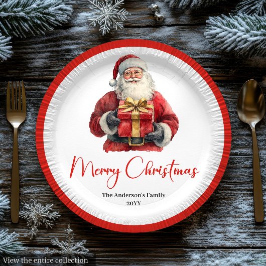 Rustic Santa Claus Vintage Christmas Party Plates Pappteller