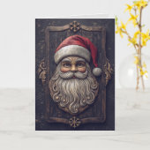 Rustic Santa Claus Wood Carving Weihnachtskarte Karte (Gelbe Blume)