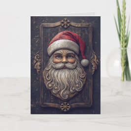 Rustic Santa Claus Wood Carving Weihnachtskarte Karte