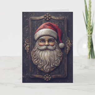 Rustic Santa Claus Wood Carving Weihnachtskarte Karte