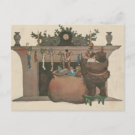 Rustic Santa Hanging Stockings by the Fireplace Postkarte (Vorderseite)