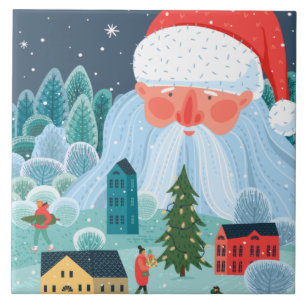 Rustic Santa Overhead Town Fliese