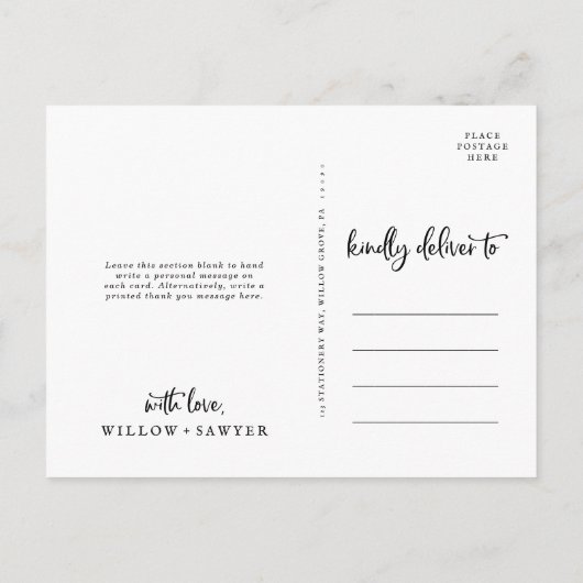 Rustic Script 4 Photo Collage Wedding Thank You Postkarte (Rückseite)