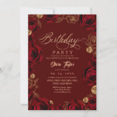 Rustic Script Burgundy Rose Birthday  Einladung (Vorderseite)