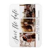 Rustic Script Drei Fotos Save-the-Date-Karte Magnet (Vertikal)
