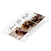 Rustic Script Drei Fotos Save-the-Date-Karte Magnet (Linke Seite)