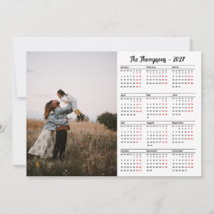 Rustic Script Familienfoto 2027 Kalender 12 Monate Feiertagskarte