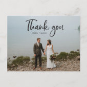 Rustic Script Foto Wedding Vielen Dank Postcard Postkarte (Vorderseite)