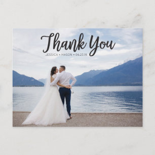 Rustic Script Foto Wedding Vielen Dank Postcard Postkarte