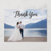 Rustic Script Foto Wedding Vielen Dank Postcard Postkarte (Vorderseite)