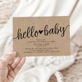 Rustic Script Kraft Hello Baby Sip und See Dusche Einladung