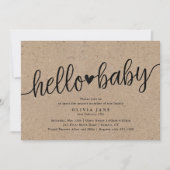 Rustic Script Kraft Hello Baby Sip und See Dusche Einladung (Vorderseite)