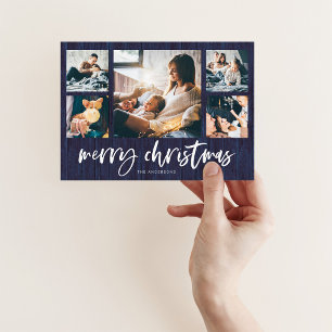 Rustic Script Multi-Foto-Raster   Frohe Weihnachte Feiertagskarte