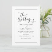 Rustic Script Schwarz Weiß Hochzeit Einladung (Stehend Vorderseite)