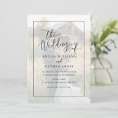 Rustic Script Weiß Schwarz Foto Hochzeit   Einladung (Stehend Vorderseite)