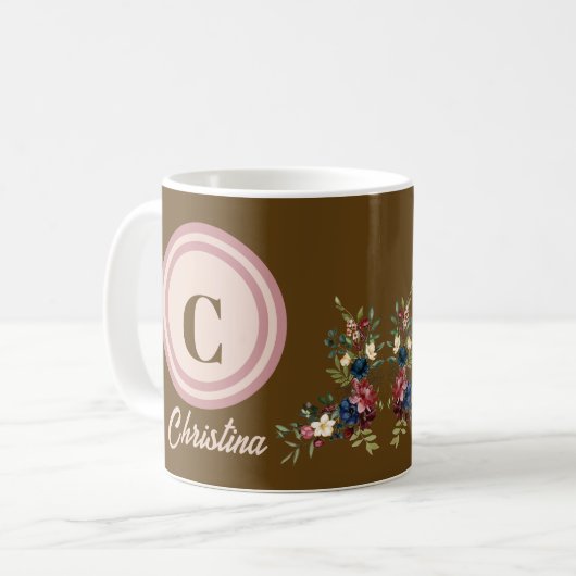 Rustic Season Florals Custom Monogram Kaffeetasse (Vorderseite Links)