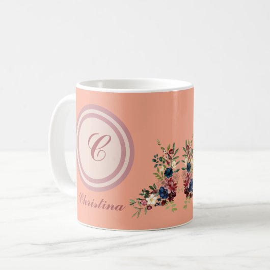 Rustic Season Florals Custom Monogram Kaffeetasse (Vorderseite Links)