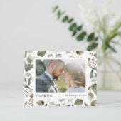 Rustic Seded Eucalyptus Foto Wedding Vielen Dank Postkarte (Stehend Vorderseite)