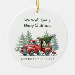 Rustic Sheep Red Truck Themed Photo Keramik Ornament
