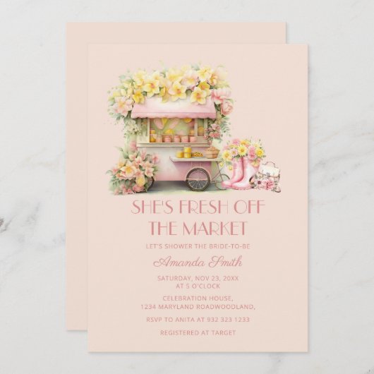 Rustic She's Fresh Off the Market Bridal Shower  Einladung (Vorne/Hinten)