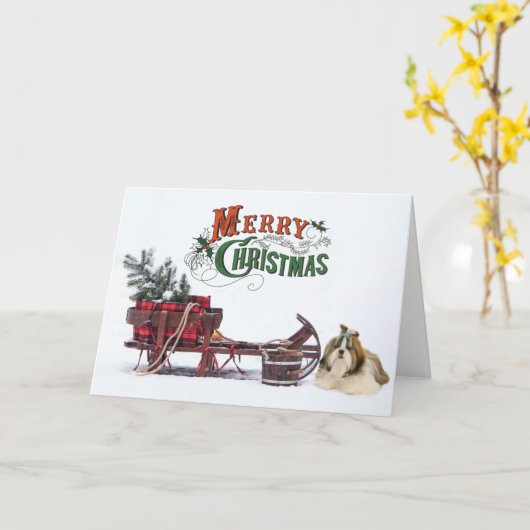 Rustic Shih Tzu Christmas Karte (Gelbe Blume)