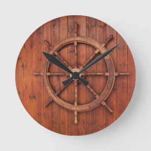 Rustic Ships Helm Wheel - nautical vintage wooden Runde Wanduhr