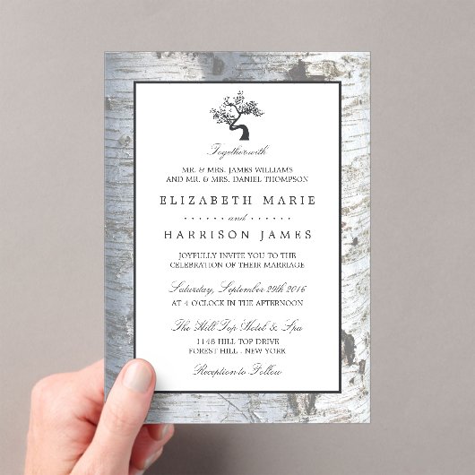 Rustic Silver Birch Tree Wedding Acryleinladungen (Insitu (Handheld))