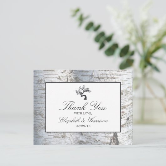 Rustic Silver Birch Tree Wedding Vielen Dank Postkarte (Stehend Vorderseite)