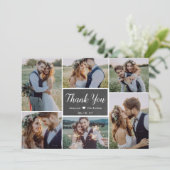 Rustic Simple 6 Foto Collage Script Hochzeit Dankeskarte (Stehend Vorderseite)