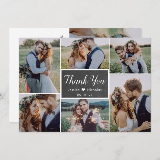 Rustic Simple 6 Foto Collage Script Hochzeit Dankeskarte (Vorne/Hinten)