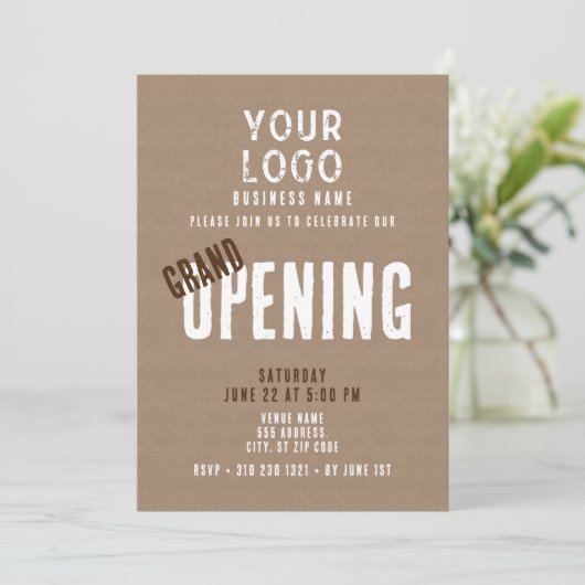 Rustic Simple Business Logo Grand Opening Einladung (Stehend Vorderseite)