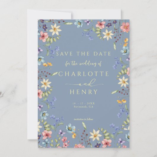 Rustic Simple Dusty Blue Foto Wedding Save The Date (Vorderseite)