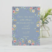 Rustic Simple Dusty Blue Foto Wedding Save The Date (Stehend Vorderseite)